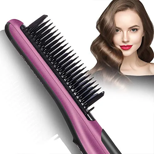 Fast Heating Hair Straightener Brush - Anti Scald Ceramic Straightener Brush,Anti Scald Ceramic Straightener Brush with 6 Temp Settings 20 Minute Auto-Off Straightening Comb for Home,Travel and Salon