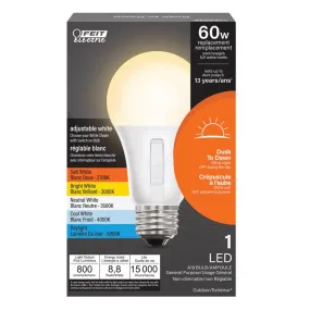 Feit A19 E26 (Medium) LED Dusk to Dawn Bulb Tunable White/Color Changing 60 Watt Equivalence 1 pk