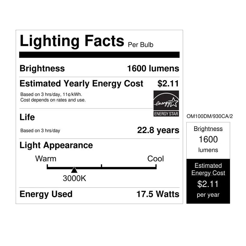 Feit Enhance A19 E26 (Medium) LED Bulb Bright White 100 Watt Equivalence 2 pk