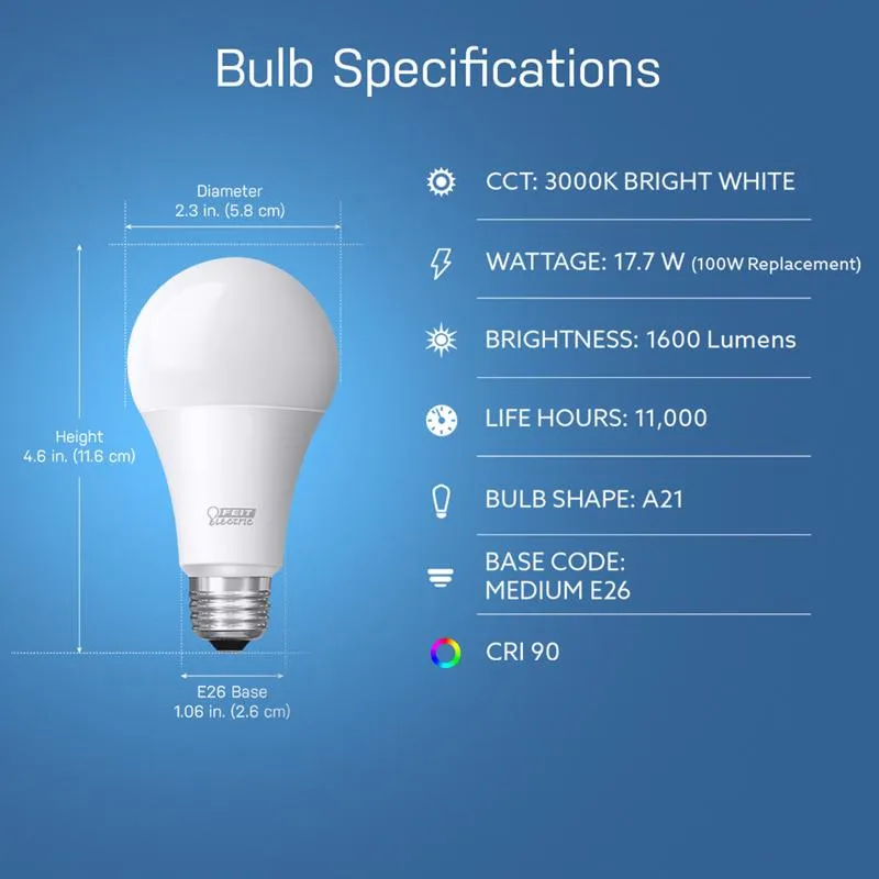 Feit Enhance A21 E26 (Medium) LED Bulb Bright White 100 Watt Equivalence 2 pk