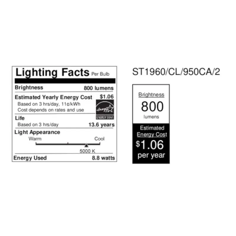 Feit LED Filament ST19 E26 (Medium) Filament LED Bulb Daylight 60 Watt Equivalence 2 pk