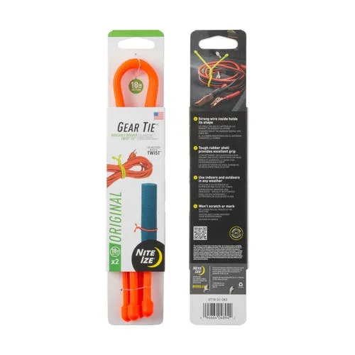 Gear Tie Reusable Rubber Twist Tie 2 Pk - Bright Orange 18 In