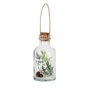 Glass Bottle with Snowy Sprig Ornament