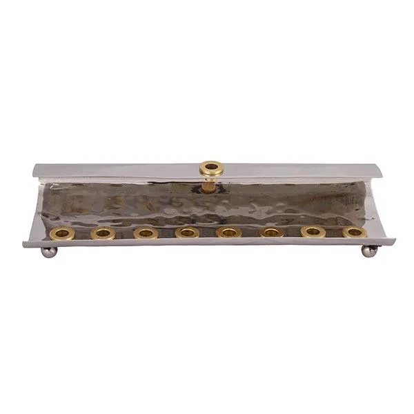 Hanukkah Menorah - Wave - Hammer Work - Brass