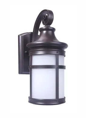 Integrated LED Round Wall Sconce Lantern, Wet Location, 1200 Lumens, 3K, Bronze Finish with Frosted Glass Lens