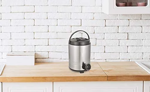 JSI® Stainless Steel Travel Hot and Cold Water Jug, Insulated Thermosteel 5 liters of Capacity, Silver Black I Easy to Carry I Highly Durable Sturdy I Water Dispenser for Office Home Kitchen