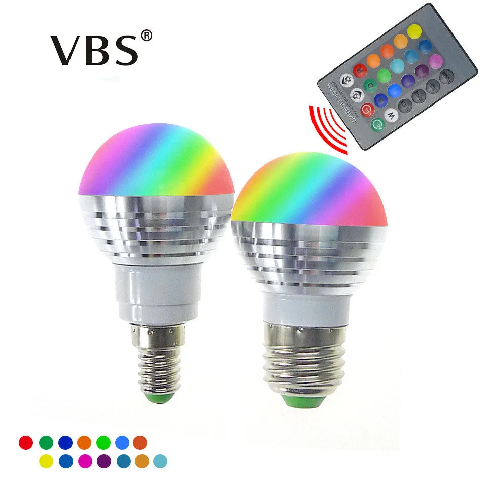 LED RGB Bulb Lamp E27 E14 AC85-265V 3W LED RGB Spot Blubs Light Magic Holiday RGB lighting IR Remote Control 16 Colors