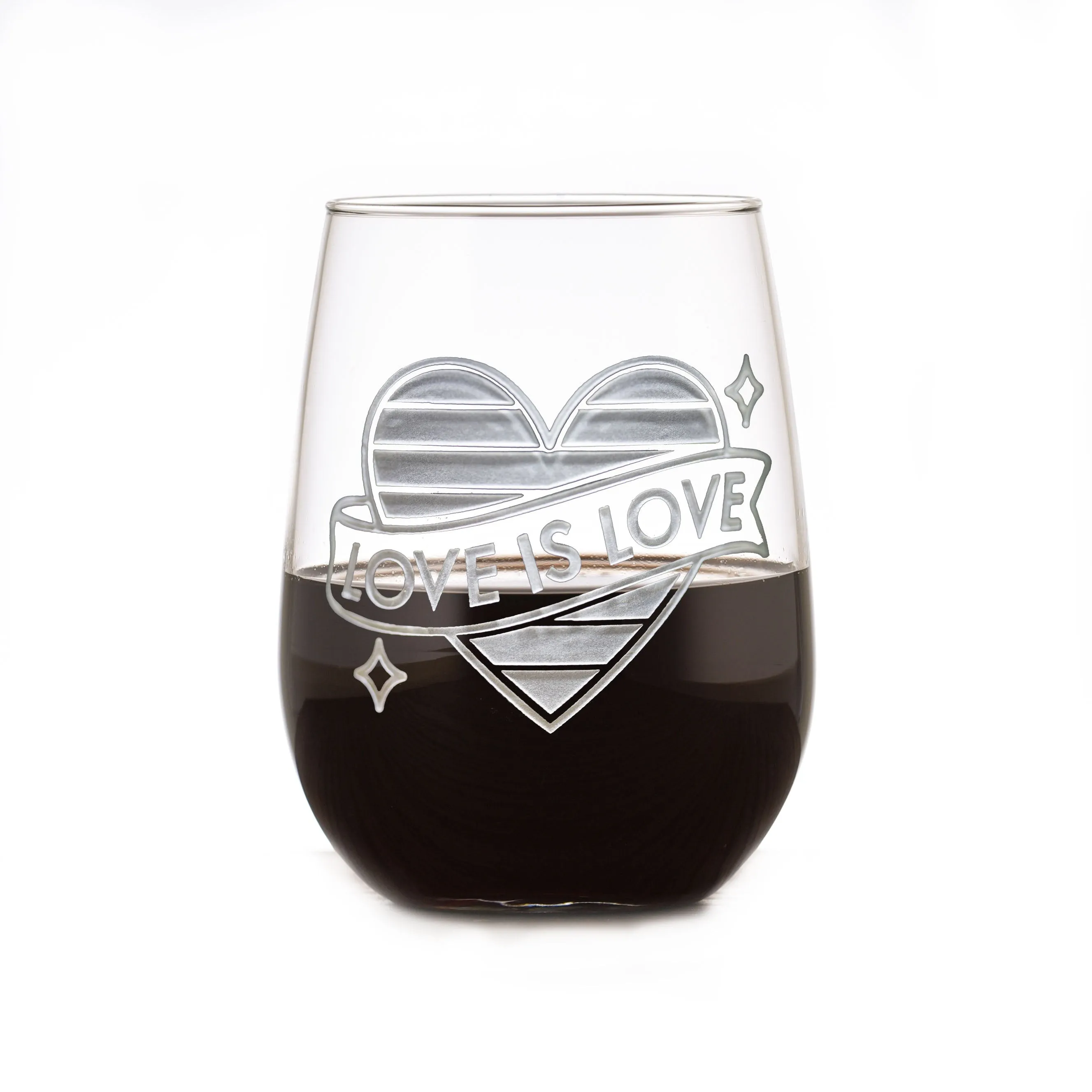 Love is Love LGBTQ Pride Engraved Stemless Wine