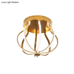 Macaron Style Aluminum LED Ceiling Light - Yellow/Blue Pear Cage Semi Flush Mount for Bedroom (Warm/White Light)