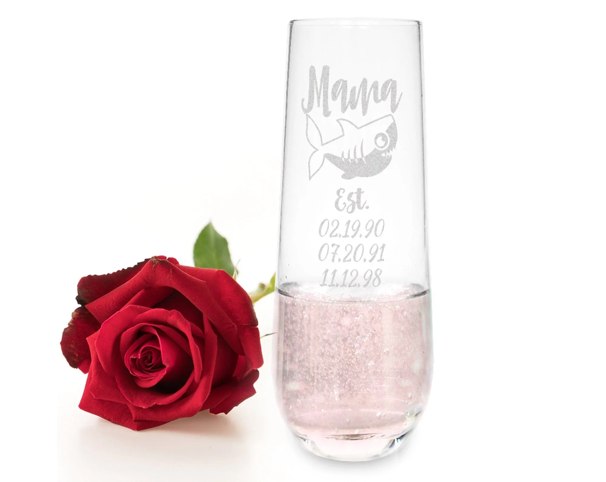 Mama Shark Est. Children Novelty Stemless Champagne Glass First Mothers Day Gift from Daughter, Son Baby Shower for New Mom Wife Birthday