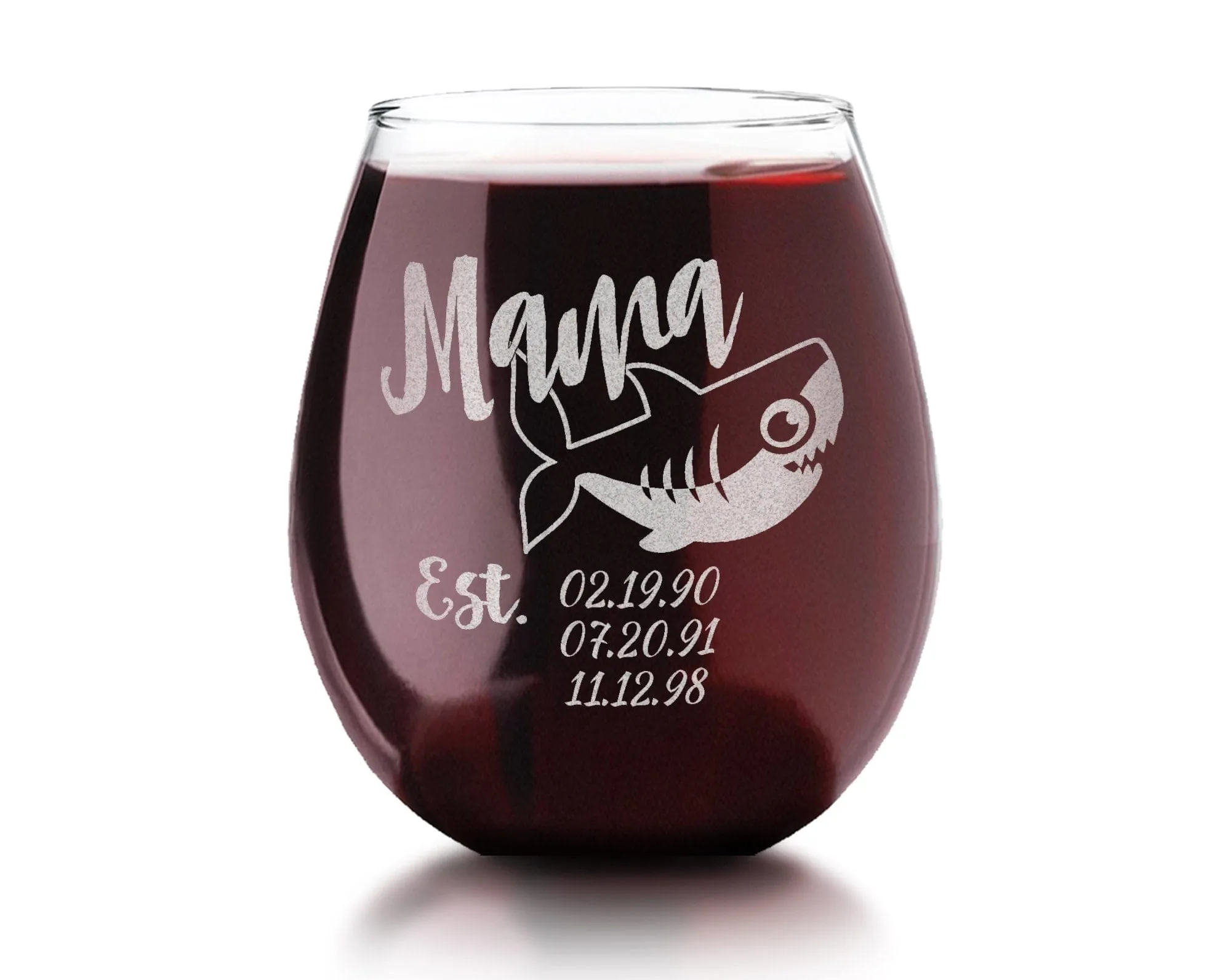 Mama Shark Est. Children Novelty Stemless Champagne Glass First Mothers Day Gift from Daughter, Son Baby Shower for New Mom Wife Birthday