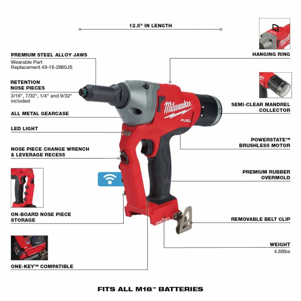 Milwaukee 2660-20 M18 FUEL™ 1/4" Blind Rivet Tool w/ ONE-KEY™ Bare Tool