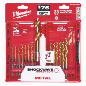 Milwaukee Shockwave 23-Piece Impact Duty Titanium Hex Shank Drill Bit Set, 1/16 In. thru 1/2 In.