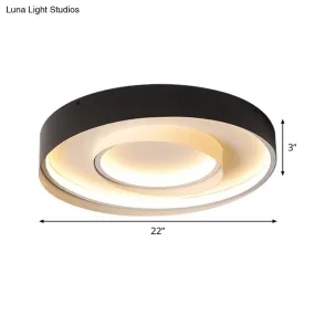 Minimalist 2-Circle LED Hotel Flush Mount Light - 18/22 Inch Diameter - Warm/White Light