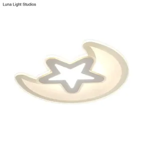 Minimalistic LED Acrylic Ceiling Mount Light with Crescent and Star Design in Warm/White Light - 16.5"/20.5"/24.5" Wide - White