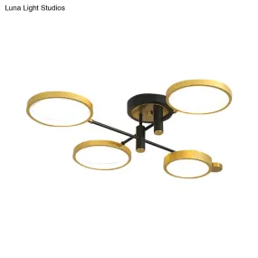 Modern 4-Head Black/Gold LED Semi-Flush Ceiling Light in Warm/White/3 Color Options