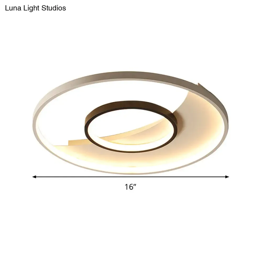 Modern Black and White Double Ring LED Flush Mount Ceiling Light - 16"/19.5" Wide