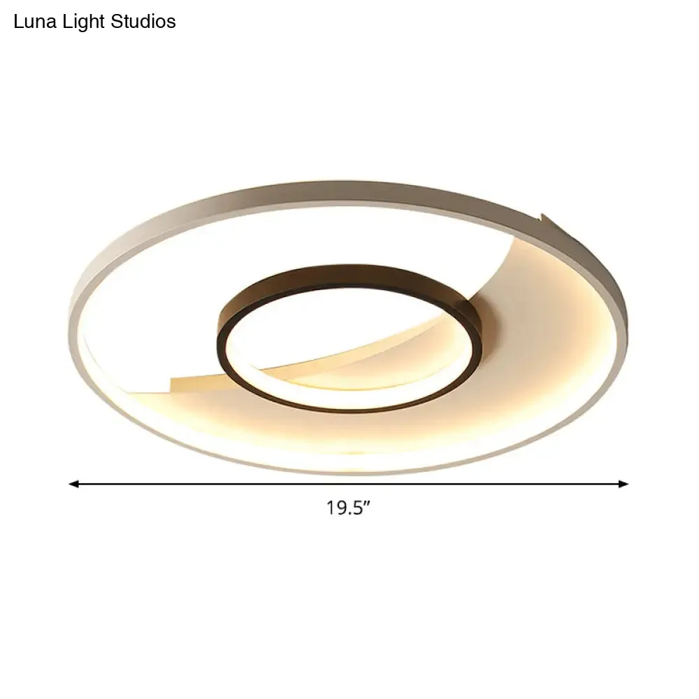 Modern Black and White Double Ring LED Flush Mount Ceiling Light - 16"/19.5" Wide