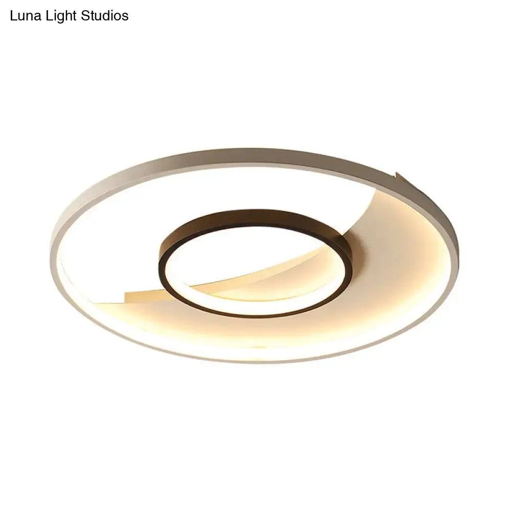 Modern Black and White Double Ring LED Flush Mount Ceiling Light - 16"/19.5" Wide