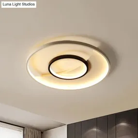 Modern Black and White Double Ring LED Flush Mount Ceiling Light - 16"/19.5" Wide