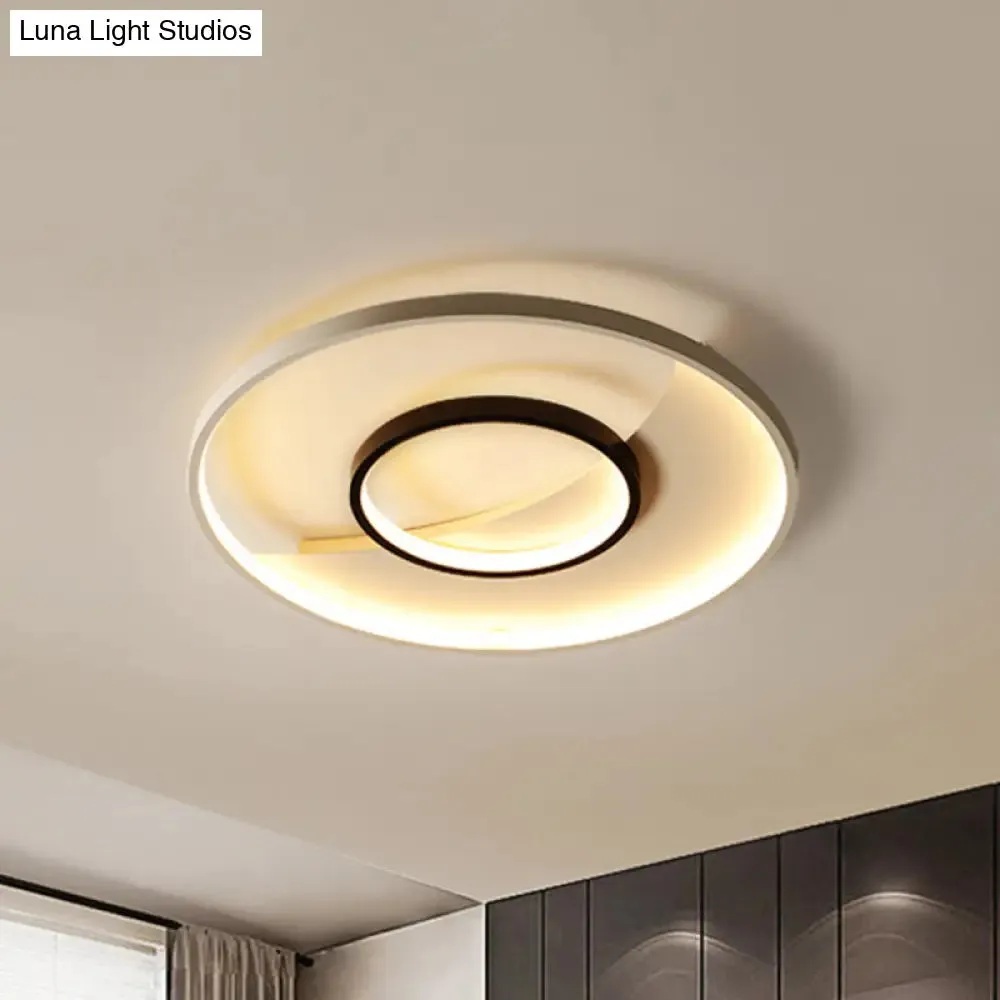 Modern Black and White Double Ring LED Flush Mount Ceiling Light - 16"/19.5" Wide