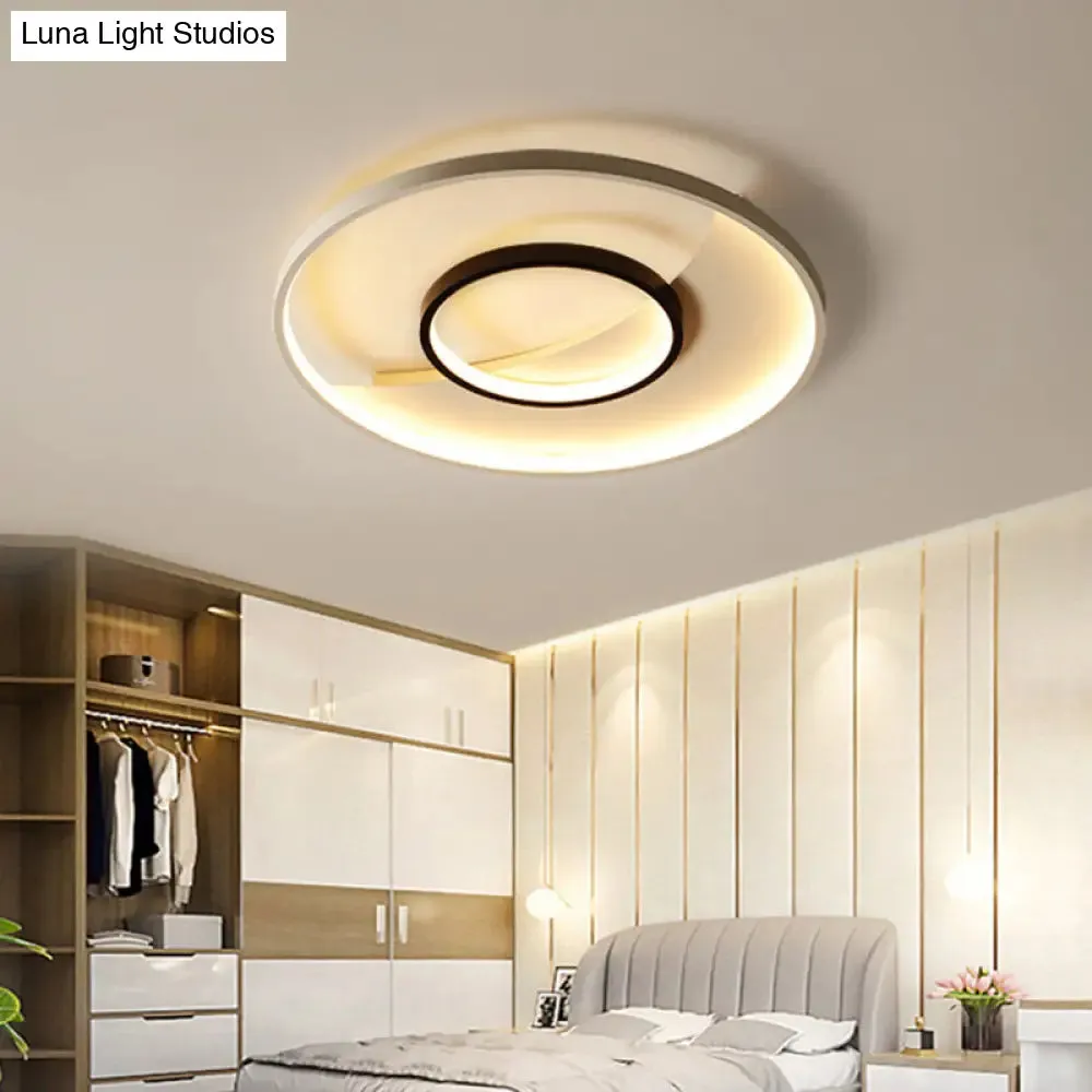 Modern Black and White Double Ring LED Flush Mount Ceiling Light - 16"/19.5" Wide