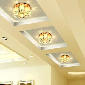 Modern Crystal Flower LED Ceiling Light for Hallway with Flush Mount Shade