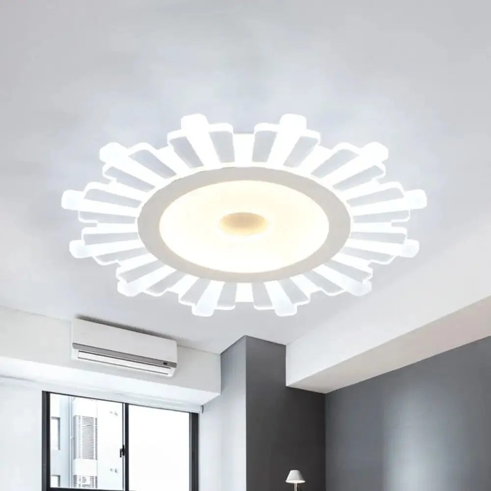 Modern White Acrylic Sun Shape Flush Light - Office Ceiling Mount