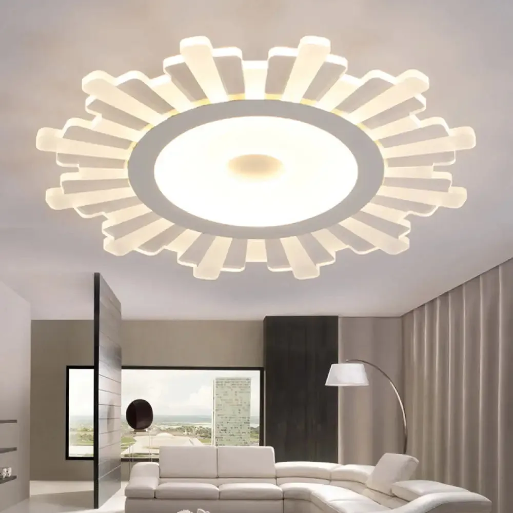 Modern White Acrylic Sun Shape Flush Light - Office Ceiling Mount