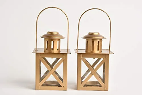 Mokari Gold Hanging Lantern | Tealight Holder | Diwali Decoration & Gifitng Items (Set of 2)