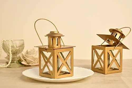 Mokari Gold Hanging Lantern | Tealight Holder | Diwali Decoration & Gifitng Items (Set of 2)