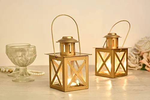 Mokari Gold Hanging Lantern | Tealight Holder | Diwali Decoration & Gifitng Items (Set of 2)