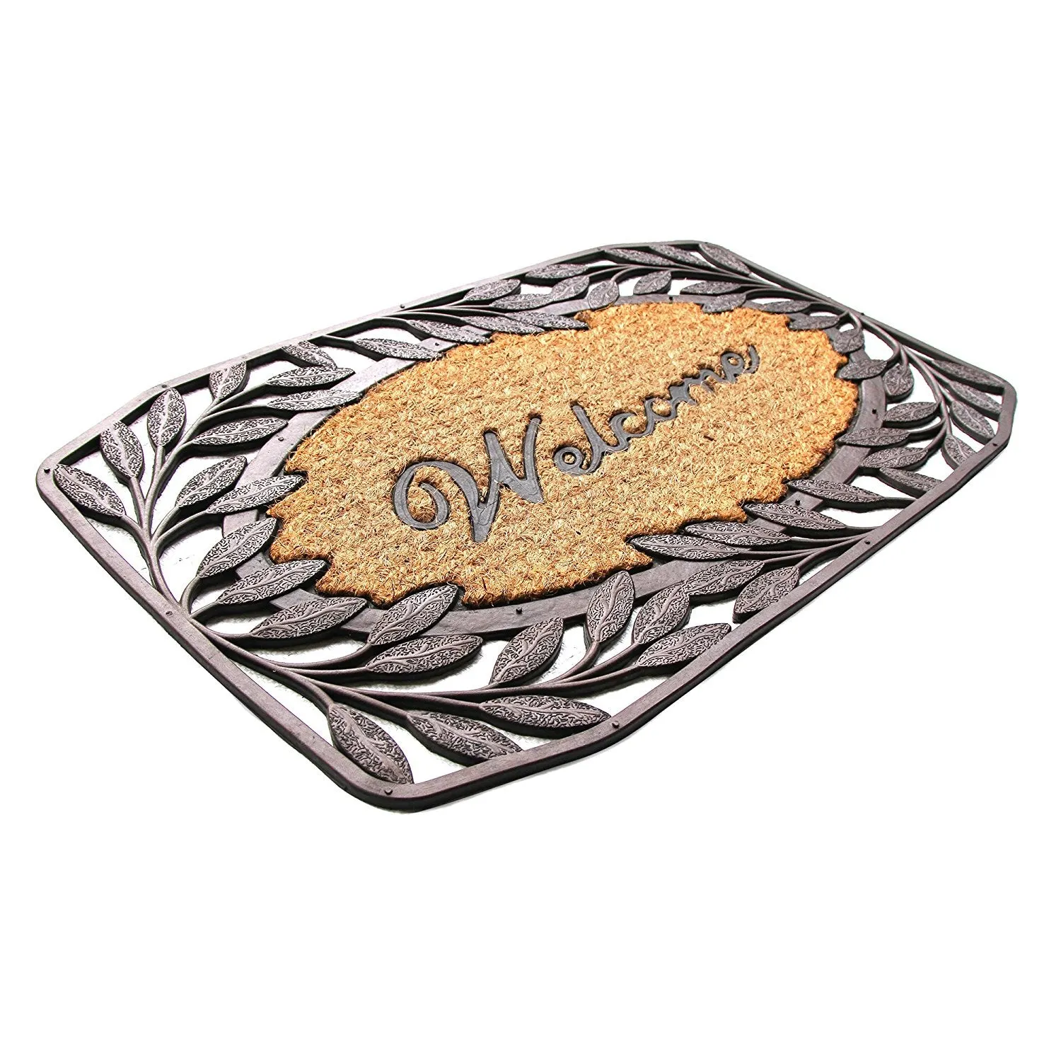 OnlyMat Leaf Design Border Rubber Coir Doormat