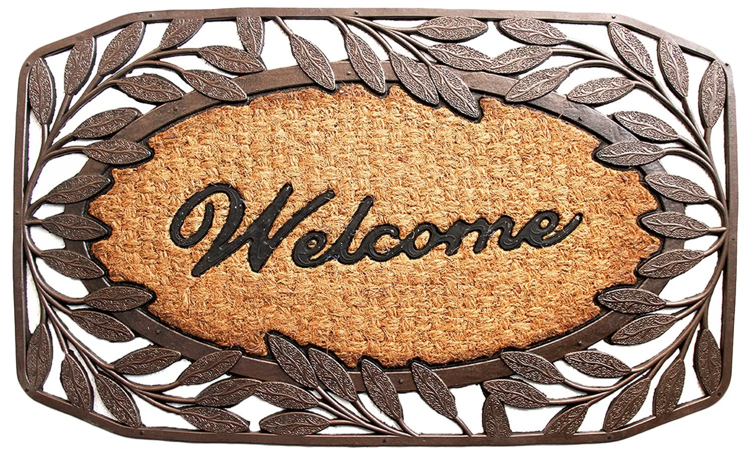 OnlyMat Leaf Design Border Rubber Coir Doormat