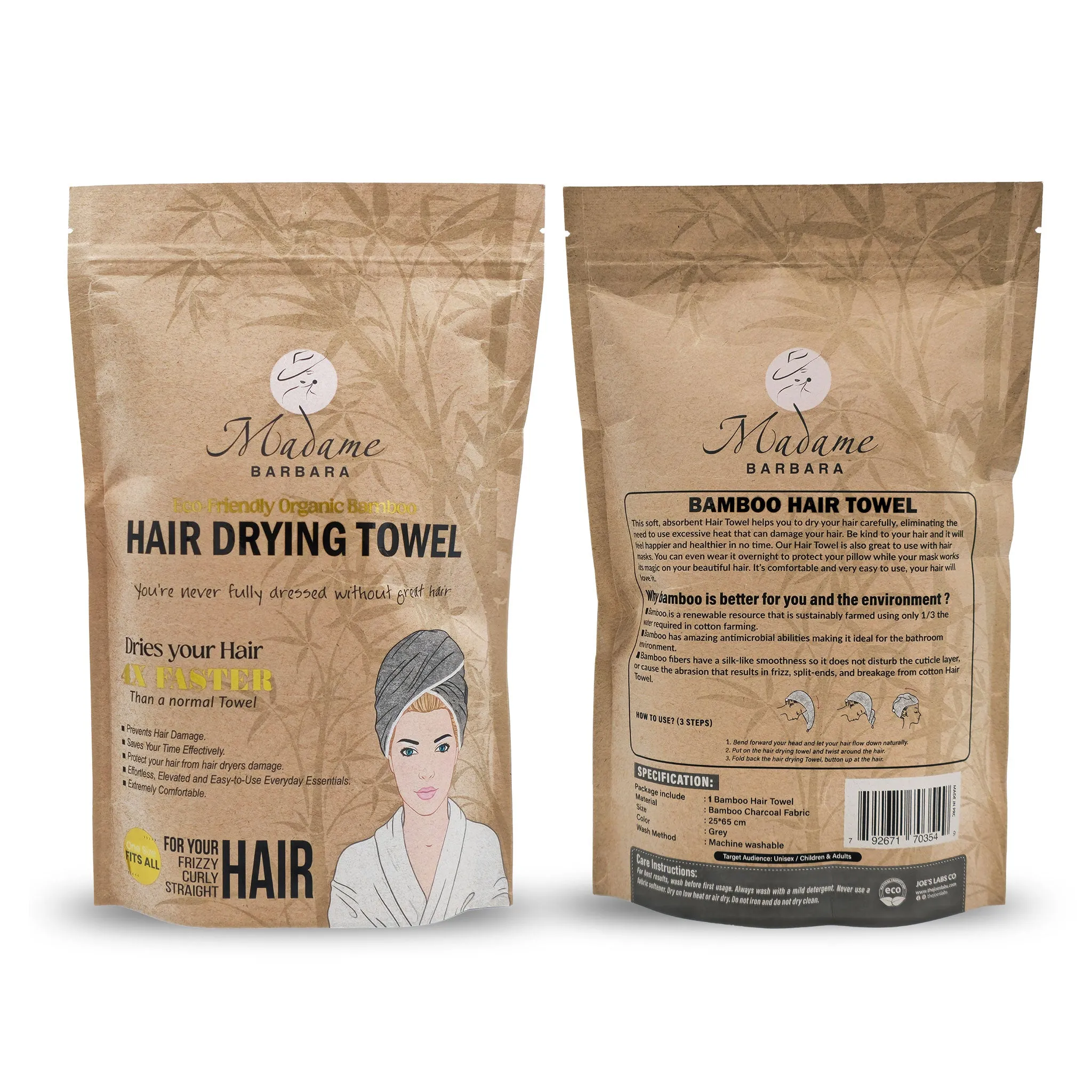 Organic Bamboo Hair Drying Towel - Grey