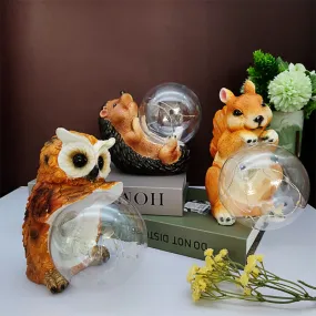 Outdoor Garden Solar Light Resin Squirrel Owl Hedgehog Hug Light Ornament