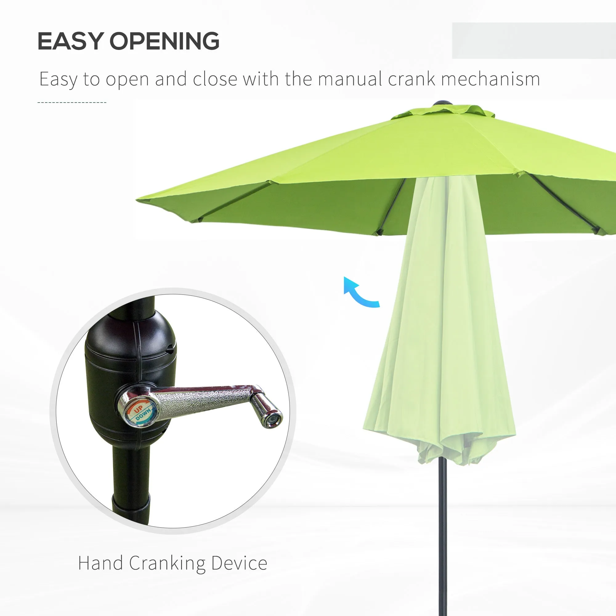 Outsunny 2.7M Patio Parasol Sun Umbrella, Tilt Shade Shelter Canopy with Crank 8 Ribs Aluminium Frame, Green