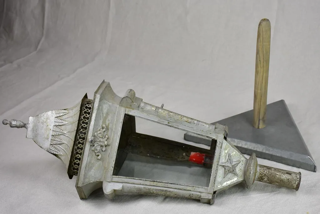 Pair of triangular zinc lanterns from the late 19th century 30¼"