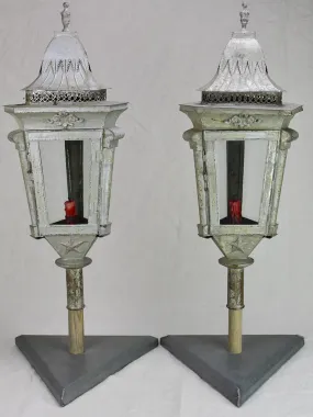 Pair of triangular zinc lanterns from the late 19th century 30¼"