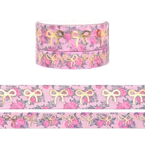 Pink Garden Floral Bow washi set (15/10mm   light gold foil)