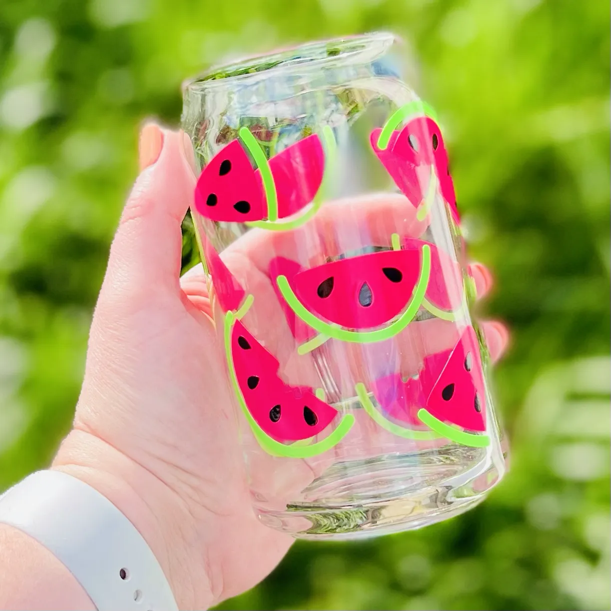 PINK WATERMELON GLASS CUP W/ LID