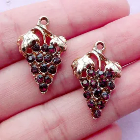 Purple Grape Charms | Rhinestone Fruit Pendant | Wine Glass Charm Making (Gold / 2 pcs / 15mm x 23mm)