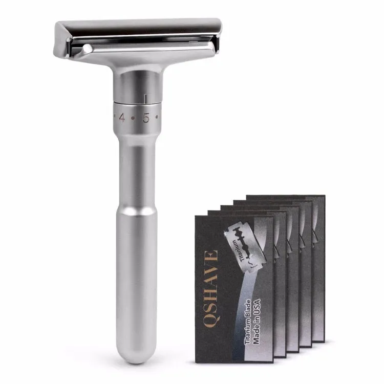 QShave Adjustable Safety Razor, Shaving Mild to Aggressive 1-6 Settings