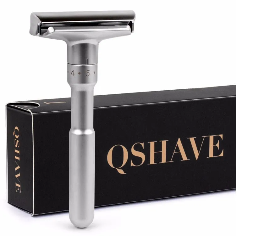 QShave Adjustable Safety Razor, Shaving Mild to Aggressive 1-6 Settings