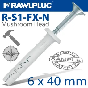 RAWLPLUG NYL NAIL-IN FIXING 6X40MM MUSH HEAD X20-BAG RAW R-S1-FX-N06K040-20