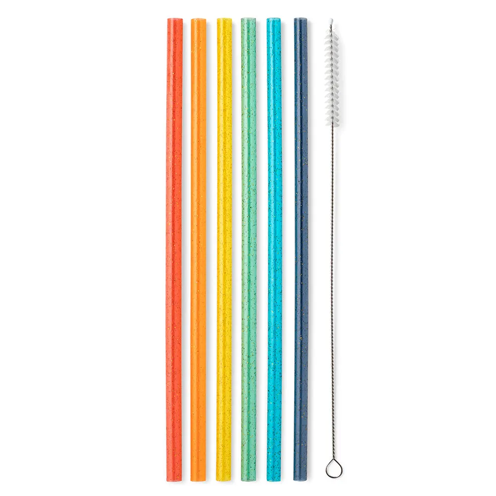 Retro Rainbow Glitter Reusable Straw Set