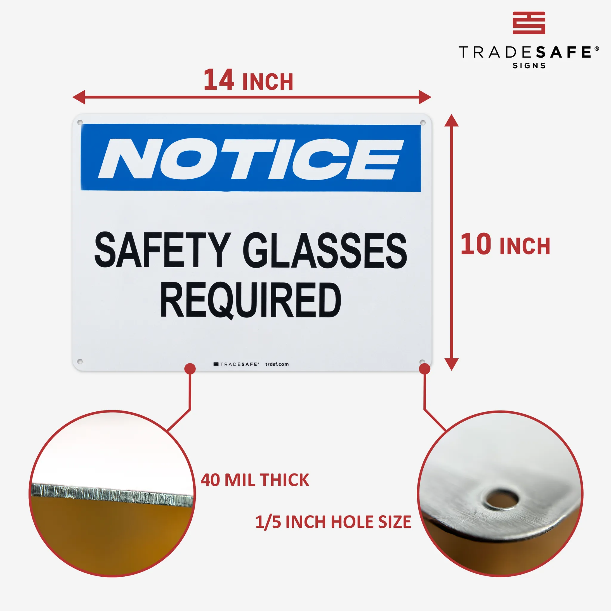 Safety Glasses Required Aluminum Sign