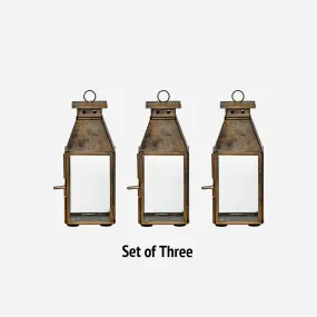 Set of Three Mini Antique Brass Lanterns