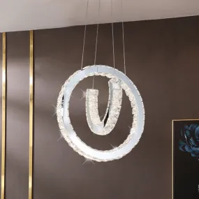 Sleek Stainless Steel LED Drop Pendant Crystal Letters Chandelier Light