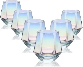 Stemless Wine Glass Set Of 4(10 Oz),Iridescent Glassware For Gift ,